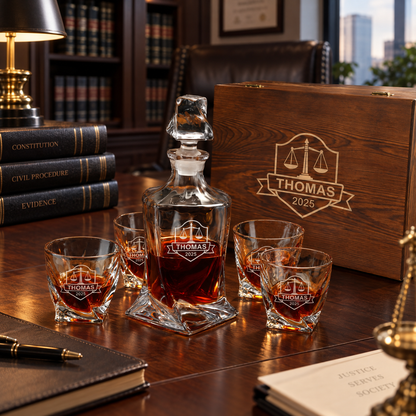 Legal Company Gifts – Twisted Decanter Set with 4 Glasses & Wooden Box – image 16