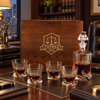 Legal Company Gifts – Twisted Decanter Set with 4 Glasses & Wooden Box – image 18