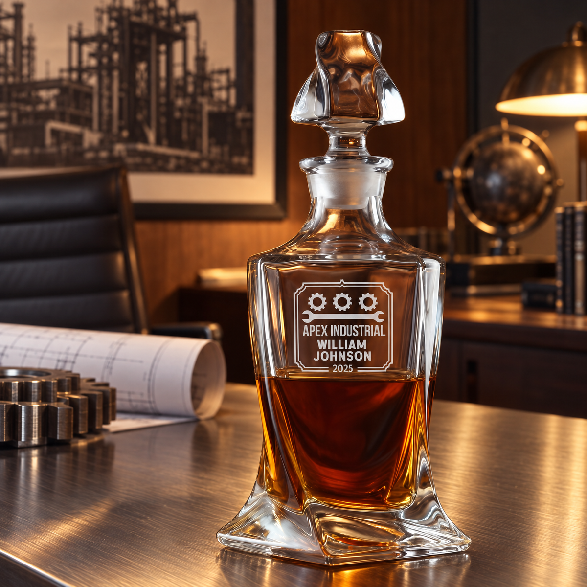 Manufacturing Company Gifts – Twisted Decanter Set with 4 Glasses & Wooden Box product image