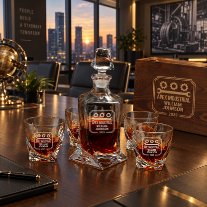Manufacturing Company Gifts – Twisted Decanter Set with 4 Glasses & Wooden Box – image 08