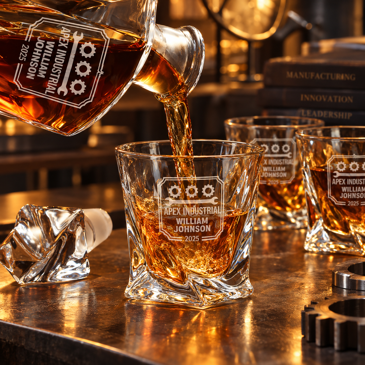 Manufacturing Company Gifts – Twisted Decanter Set with 4 Glasses & Wooden Box product image