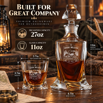 Gift for Outdoorsmen – Twisted Decanter Set with 4 Glasses & Wooden Box – image 02