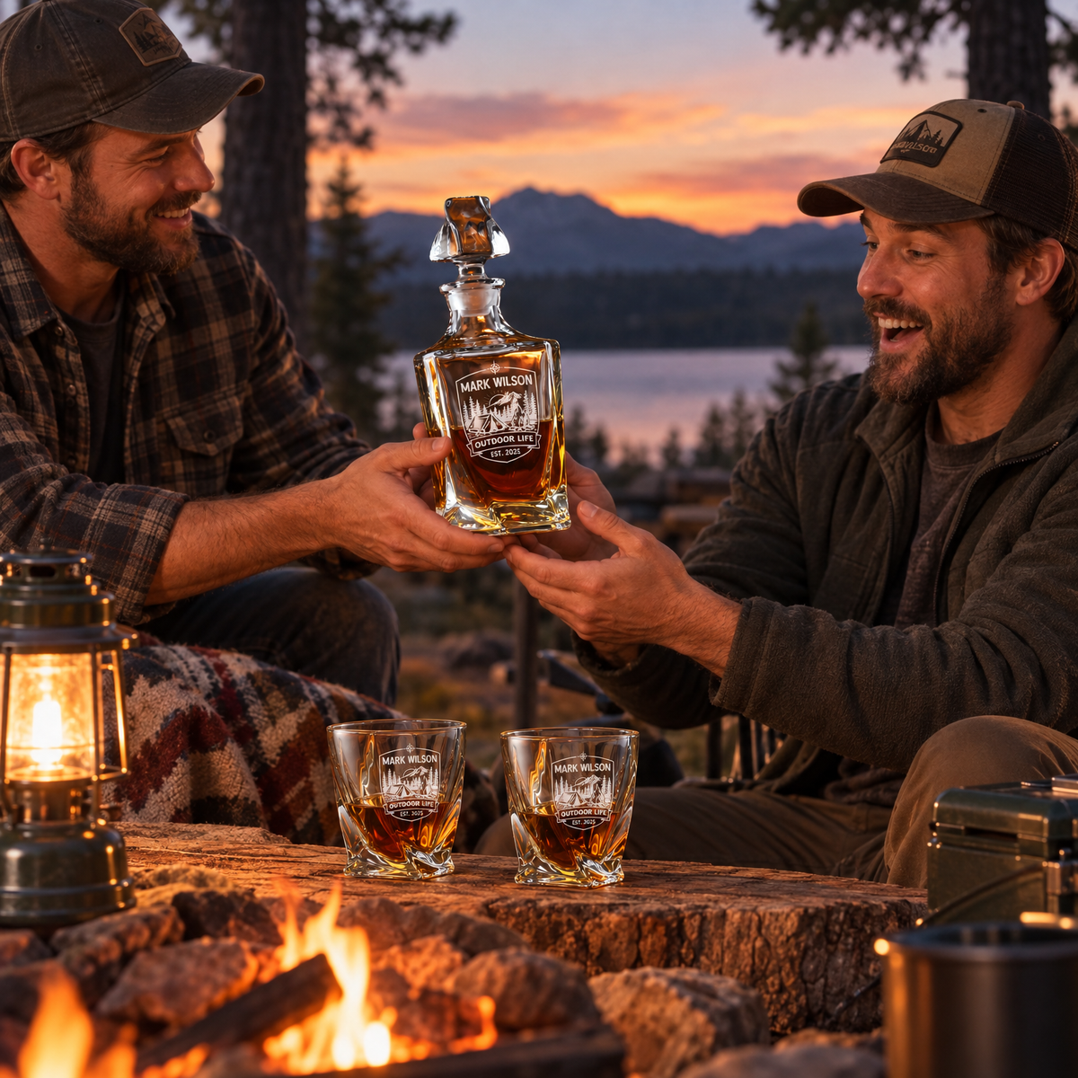 Gift for Outdoorsmen – Twisted Decanter Set with 4 Glasses & Wooden Box product image