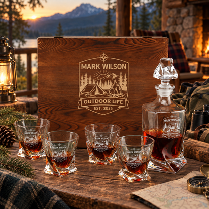 Gift for Outdoorsmen – Twisted Decanter Set with 4 Glasses & Wooden Box – image 04