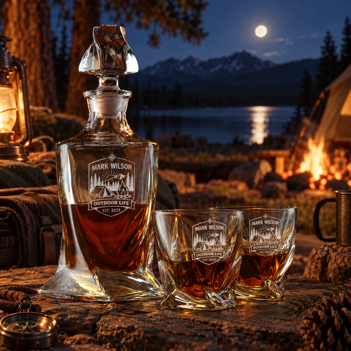 Gift for Outdoorsmen – Twisted Decanter Set with 4 Glasses & Wooden Box – image 06