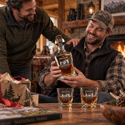 Gift for Outdoorsmen – Twisted Decanter Set with 4 Glasses & Wooden Box – image 11
