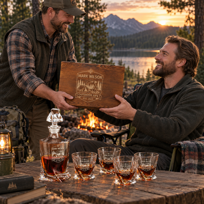 Gift for Outdoorsmen – Twisted Decanter Set with 4 Glasses & Wooden Box – image 13