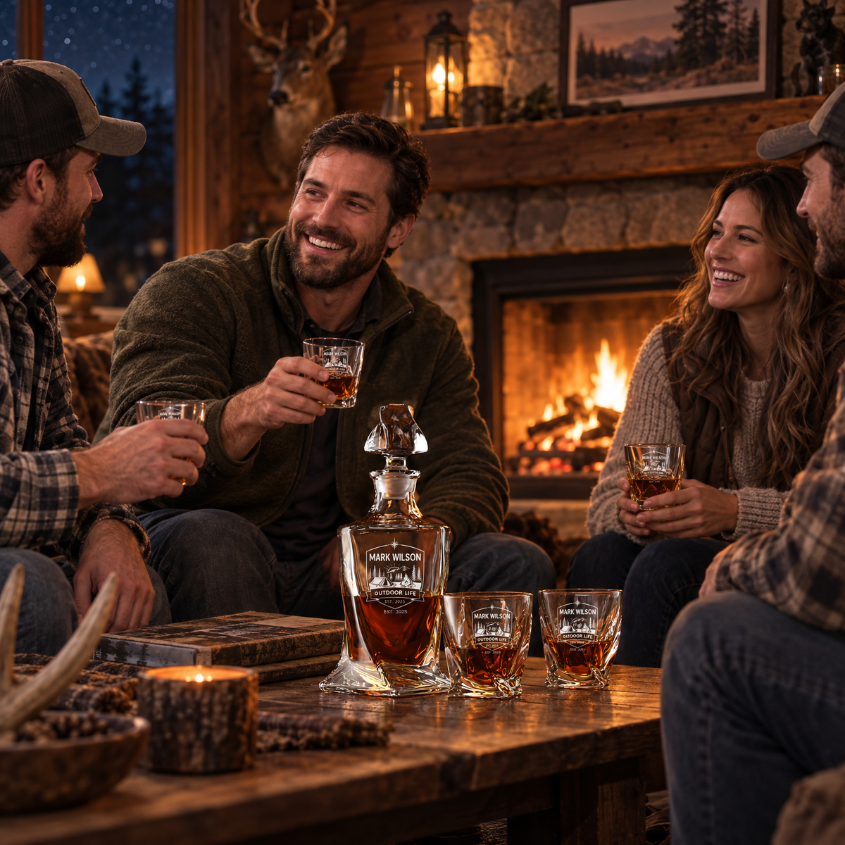 Gift for Outdoorsmen – Twisted Decanter Set with 4 Glasses & Wooden Box product image