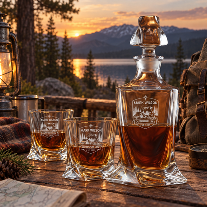 Gift for Outdoorsmen – Twisted Decanter Set with 4 Glasses & Wooden Box – image 20