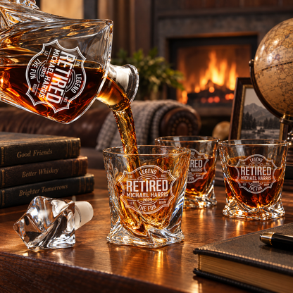 Retirement Gift – Twisted Decanter Set with 4 Glasses & Wooden Box – image 14