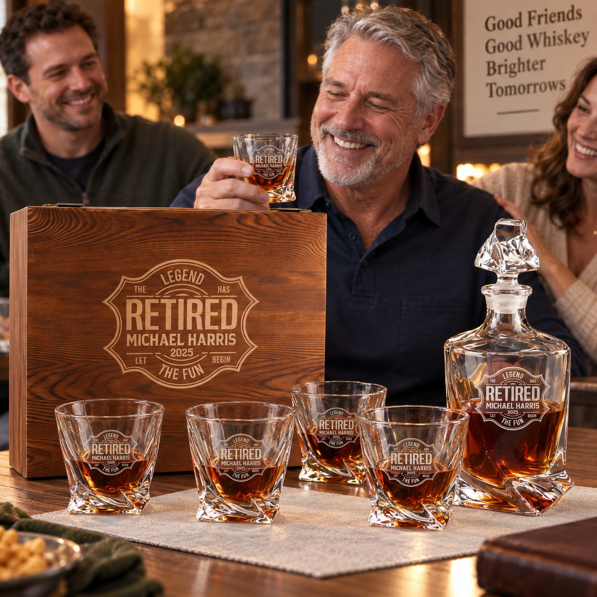 Retirement Gift – Twisted Decanter Set with 4 Glasses & Wooden Box – image 16