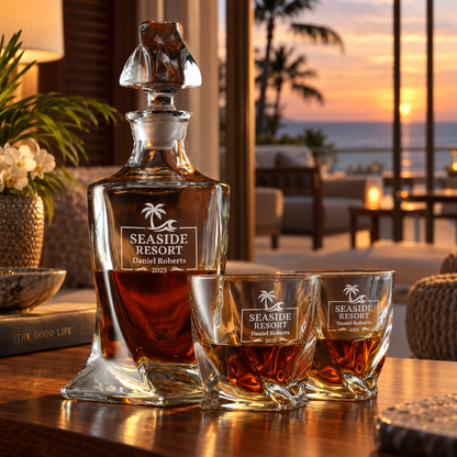 Travel & Hospitality Company Gifts – Twisted Decanter Set with 4 Glasses & Wooden Box – image 06