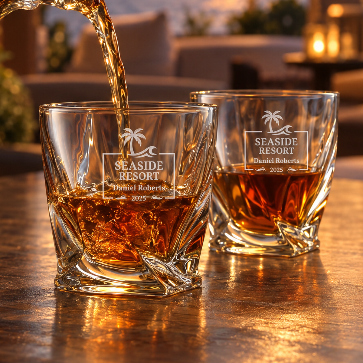 Travel & Hospitality Company Gifts – Twisted Decanter Set with 4 Glasses & Wooden Box product image