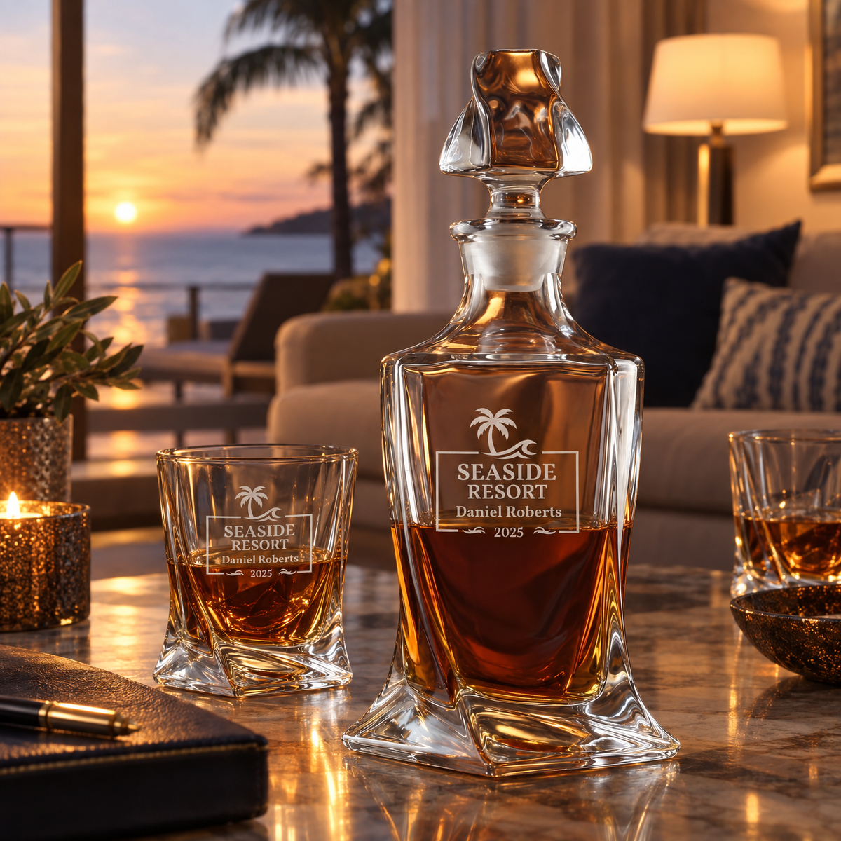 Travel & Hospitality Company Gifts – Twisted Decanter Set with 4 Glasses & Wooden Box – image 18