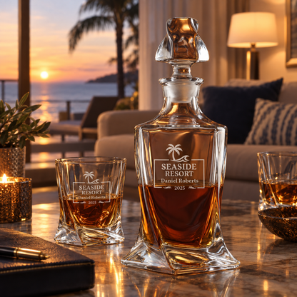 Travel & Hospitality Company Gifts – Twisted Decanter Set with 4 Glasses & Wooden Box – image 18