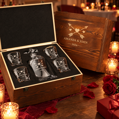 Valentine's Day Gift – Twisted Decanter Set with 4 Glasses & Wooden Box – image 04