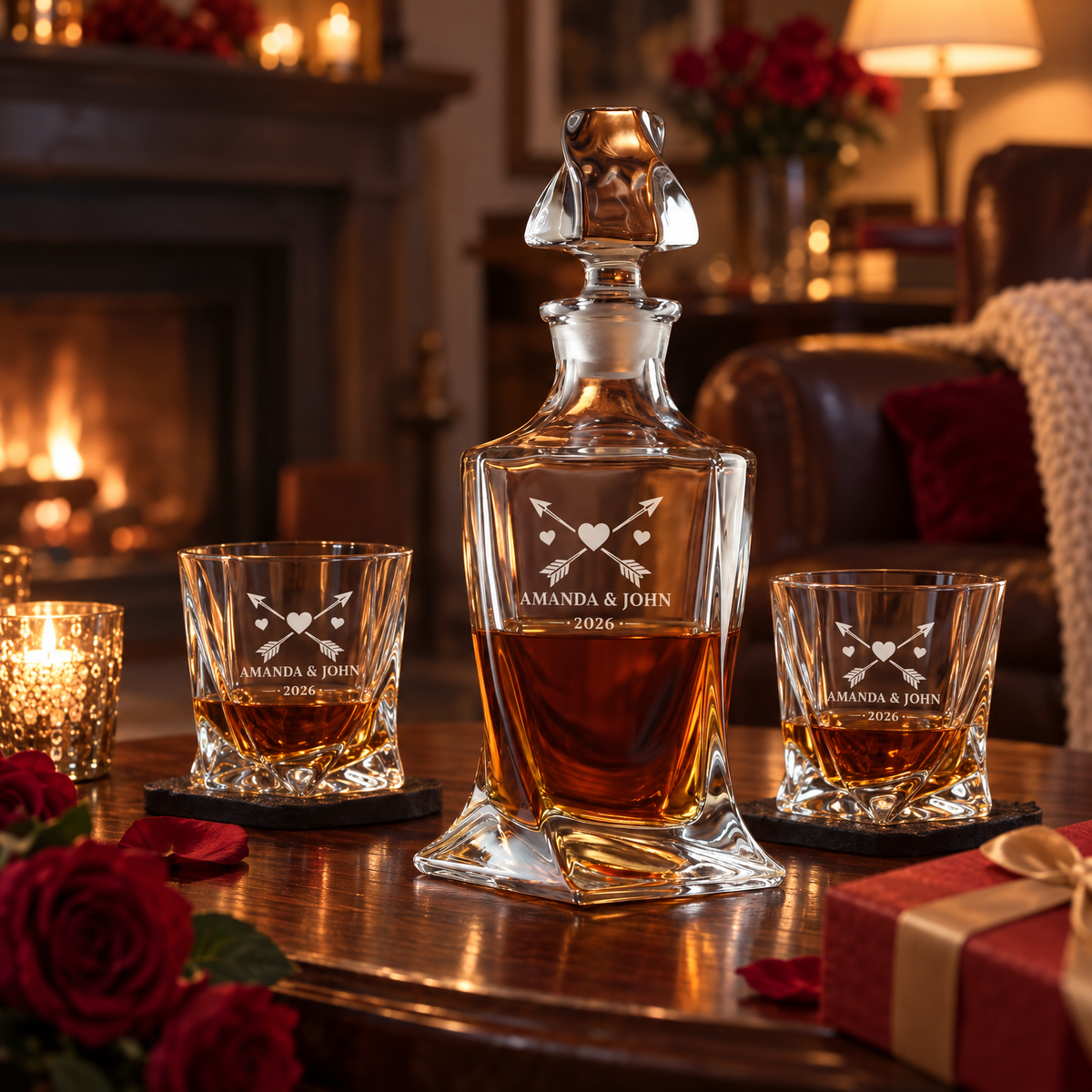 Valentine's Day Gift – Twisted Decanter Set with 4 Glasses & Wooden Box – image 06