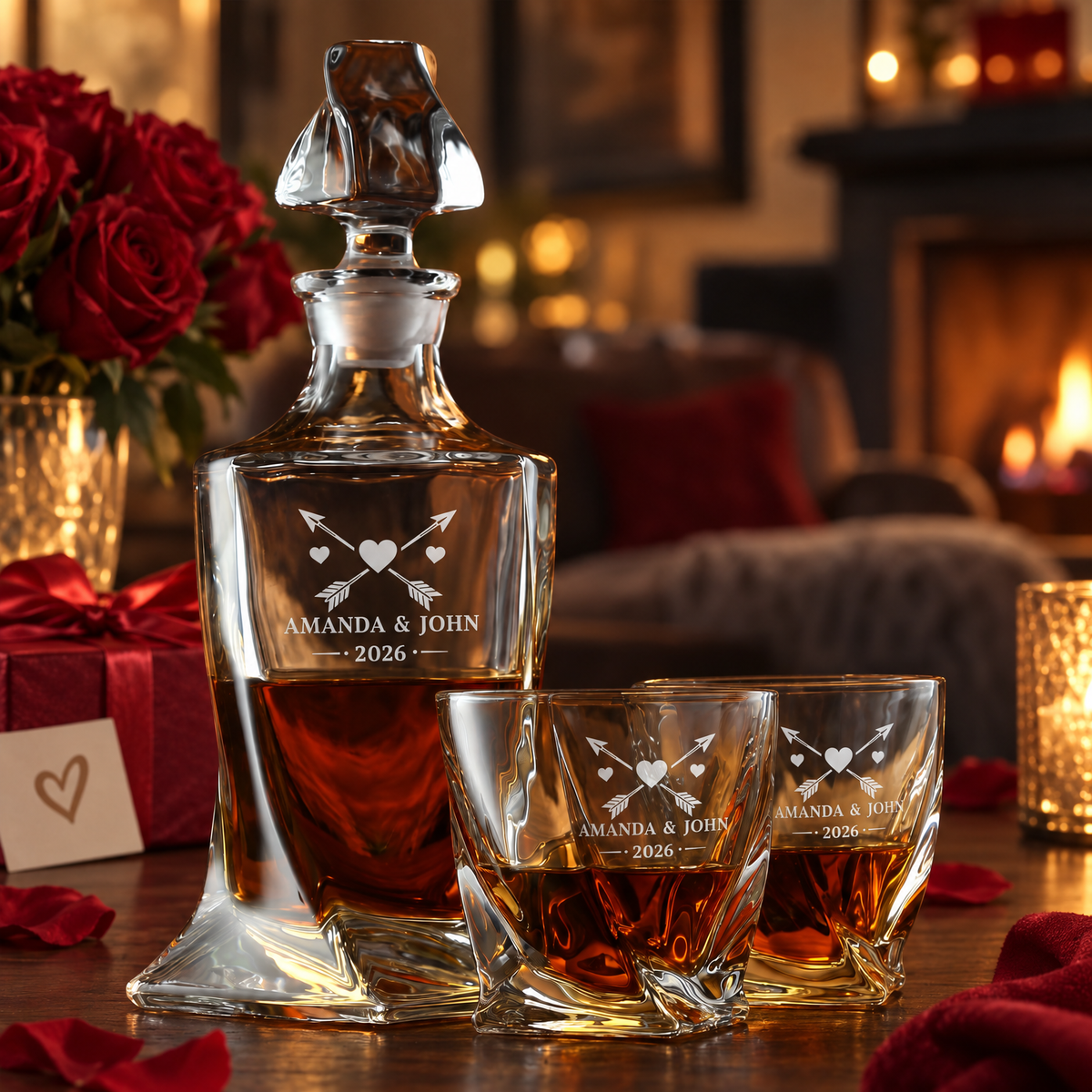 Valentine's Day Gift – Twisted Decanter Set with 4 Glasses & Wooden Box product image
