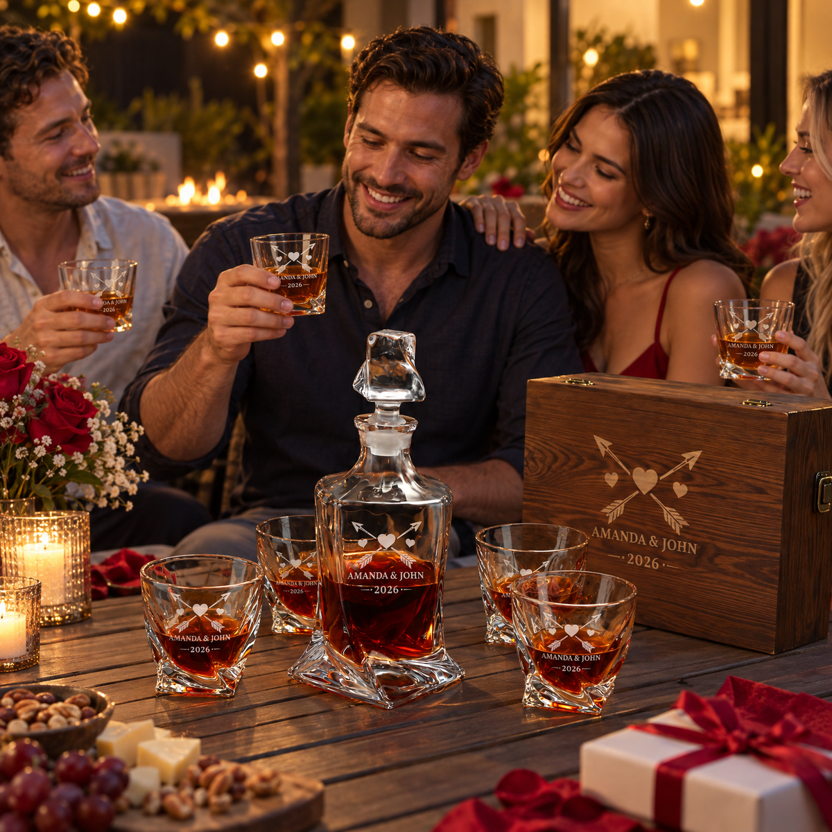 Valentine's Day Gift – Twisted Decanter Set with 4 Glasses & Wooden Box product image