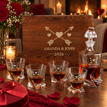 Valentine's Day Gift – Twisted Decanter Set with 4 Glasses & Wooden Box – image 12