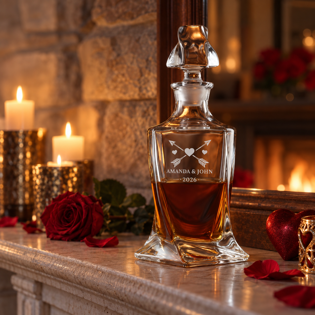 Valentine's Day Gift – Twisted Decanter Set with 4 Glasses & Wooden Box product image