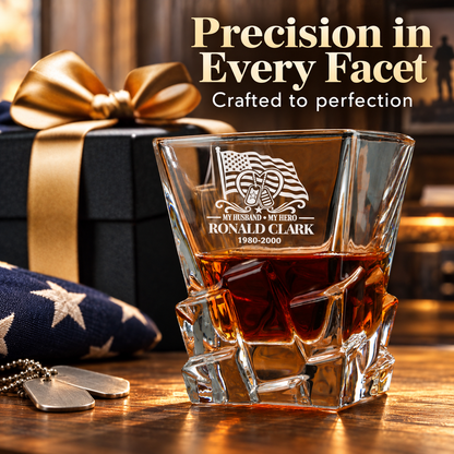Veterans Day Gift – Stone Cut Decanter Set with 4 Glasses & Wooden Box – image 12