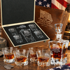 Veterans Day Gift – Stone Cut Decanter Set with 4 Glasses & Wooden Box