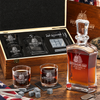 Veterans Day Gift – Old Fashioned Decanter Set with 2 Glasses, 9 Whiskey Stones & Wooden Box