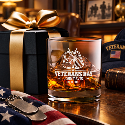Veterans Day Gift – Old Fashioned Decanter Set with 2 Glasses, 9 Whiskey Stones & Wooden Box – image 4