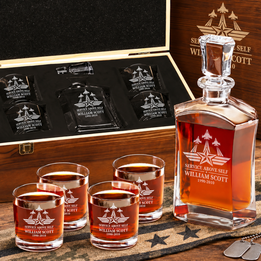 Veterans Day Gift – Old Fashioned Decanter Set with 4 Glasses & Wooden Box – image 1