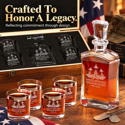 Veterans Day Gift – Old Fashioned Decanter Set with 4 Glasses & Wooden Box – image 10