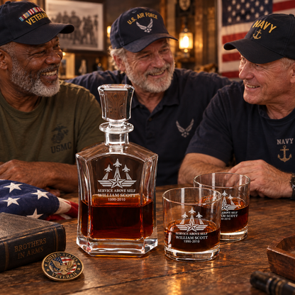 Veterans Day Gift – Old Fashioned Decanter Set with 4 Glasses & Wooden Box – image 11