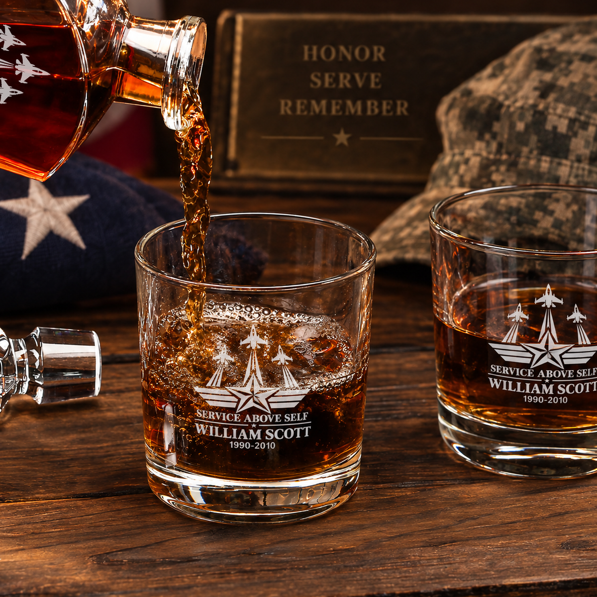 Veterans Day Gift – Old Fashioned Decanter Set with 4 Glasses & Wooden Box product image