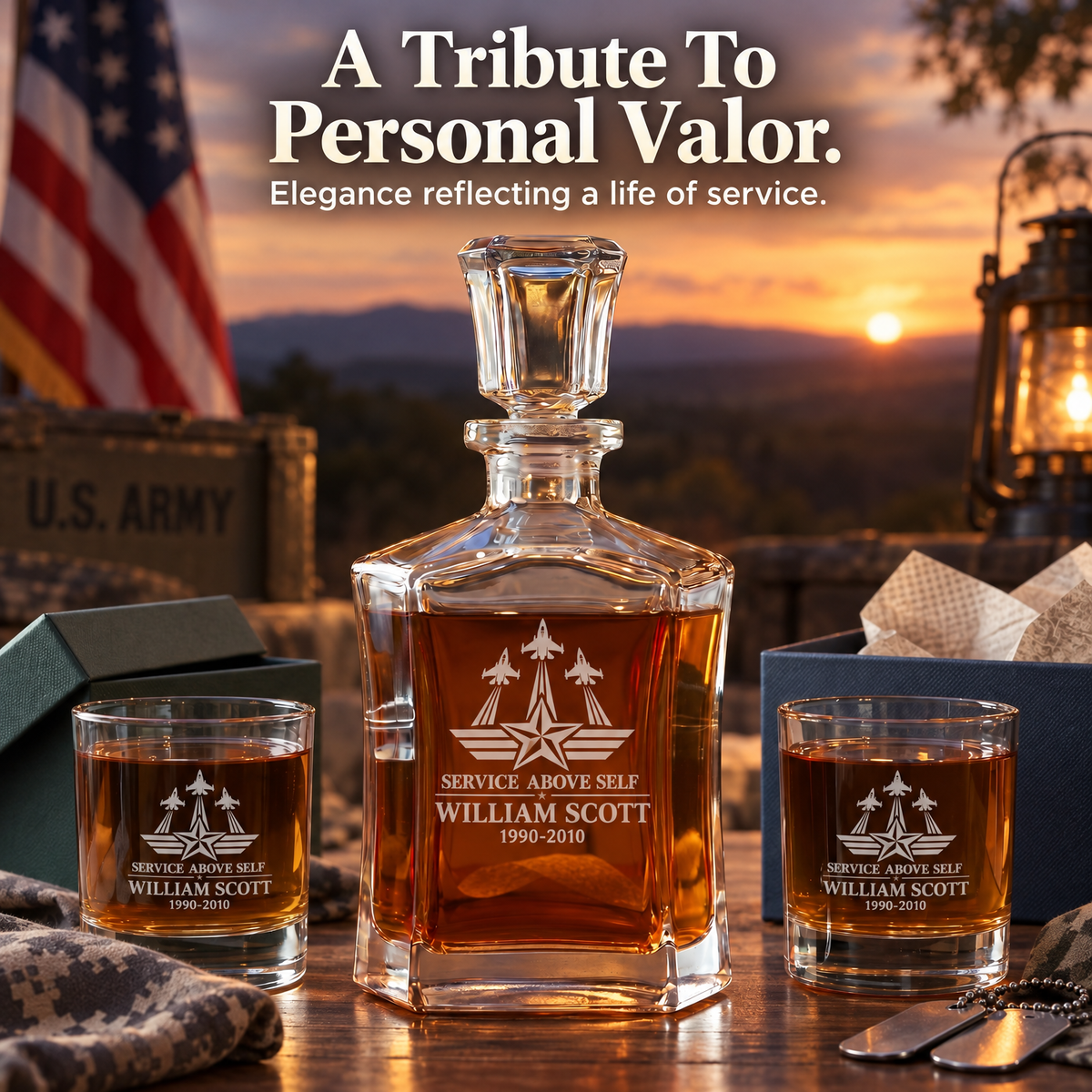 Veterans Day Gift – Old Fashioned Decanter Set with 4 Glasses & Wooden Box product image