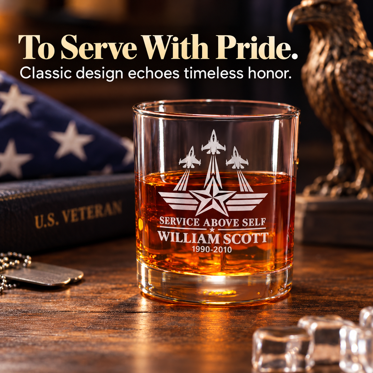 Veterans Day Gift – Old Fashioned Decanter Set with 4 Glasses & Wooden Box product image