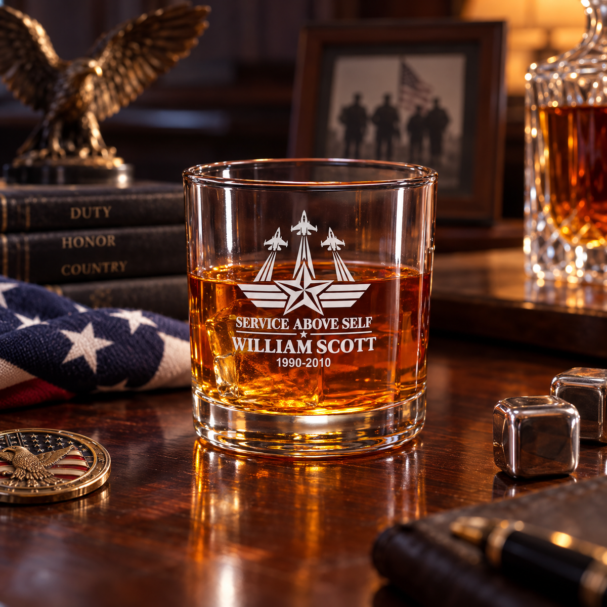 Veterans Day Gift – Old Fashioned Decanter Set with 4 Glasses & Wooden Box – image 5