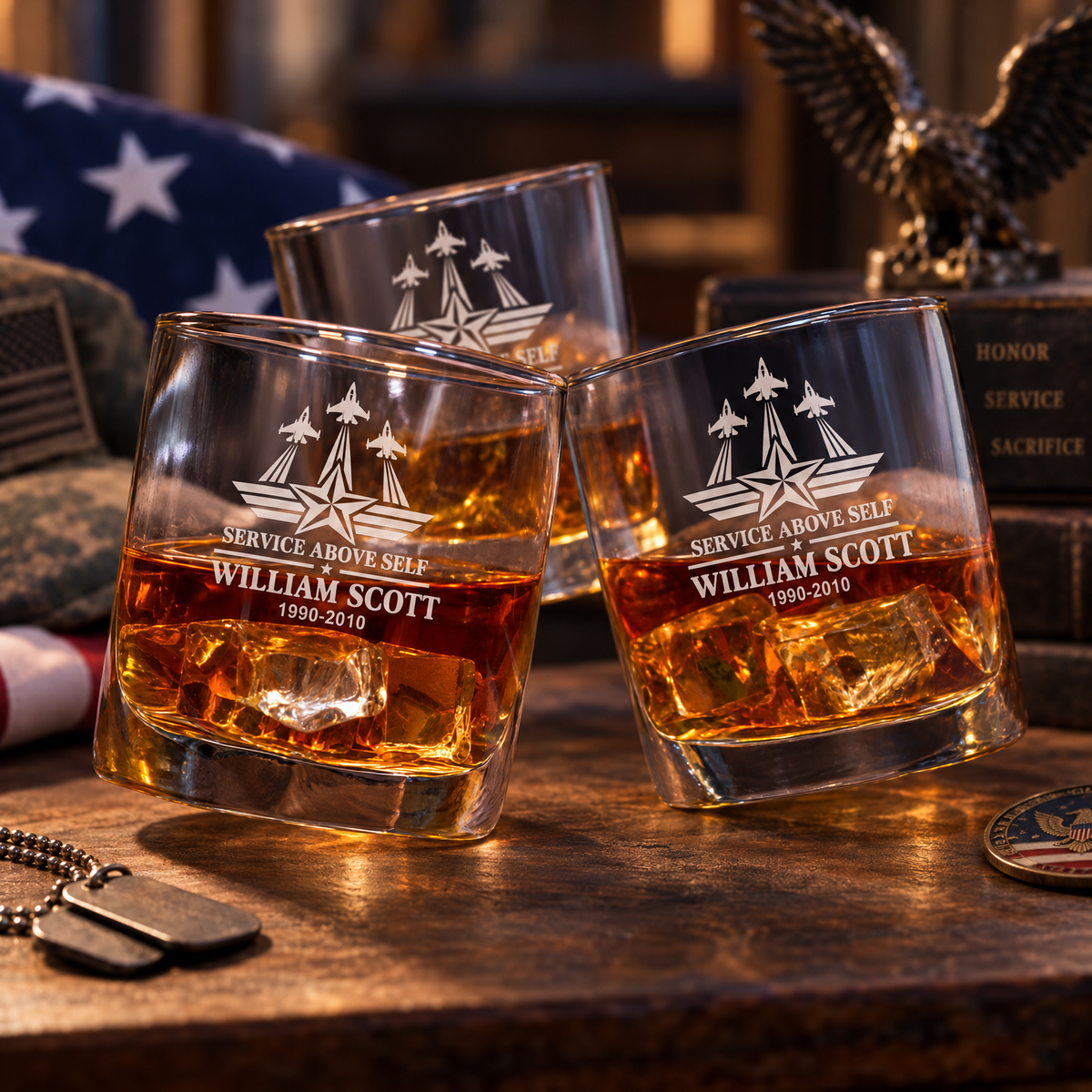 Veterans Day Gift – Old Fashioned Decanter Set with 4 Glasses & Wooden Box product image