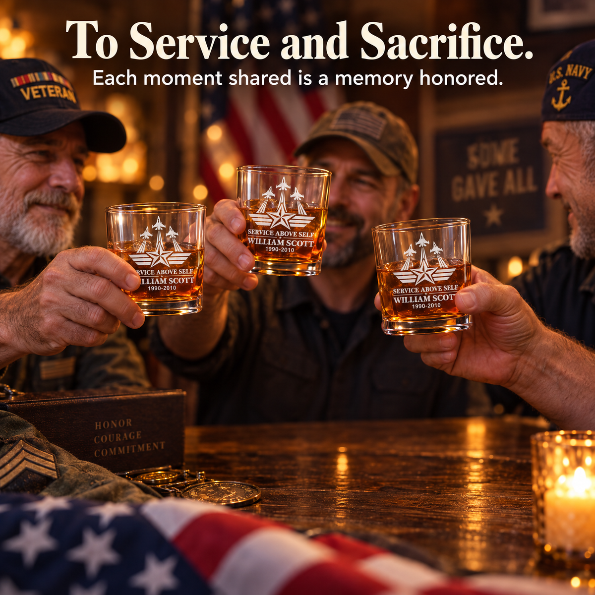 Veterans Day Gift – Old Fashioned Decanter Set with 4 Glasses & Wooden Box – image 7