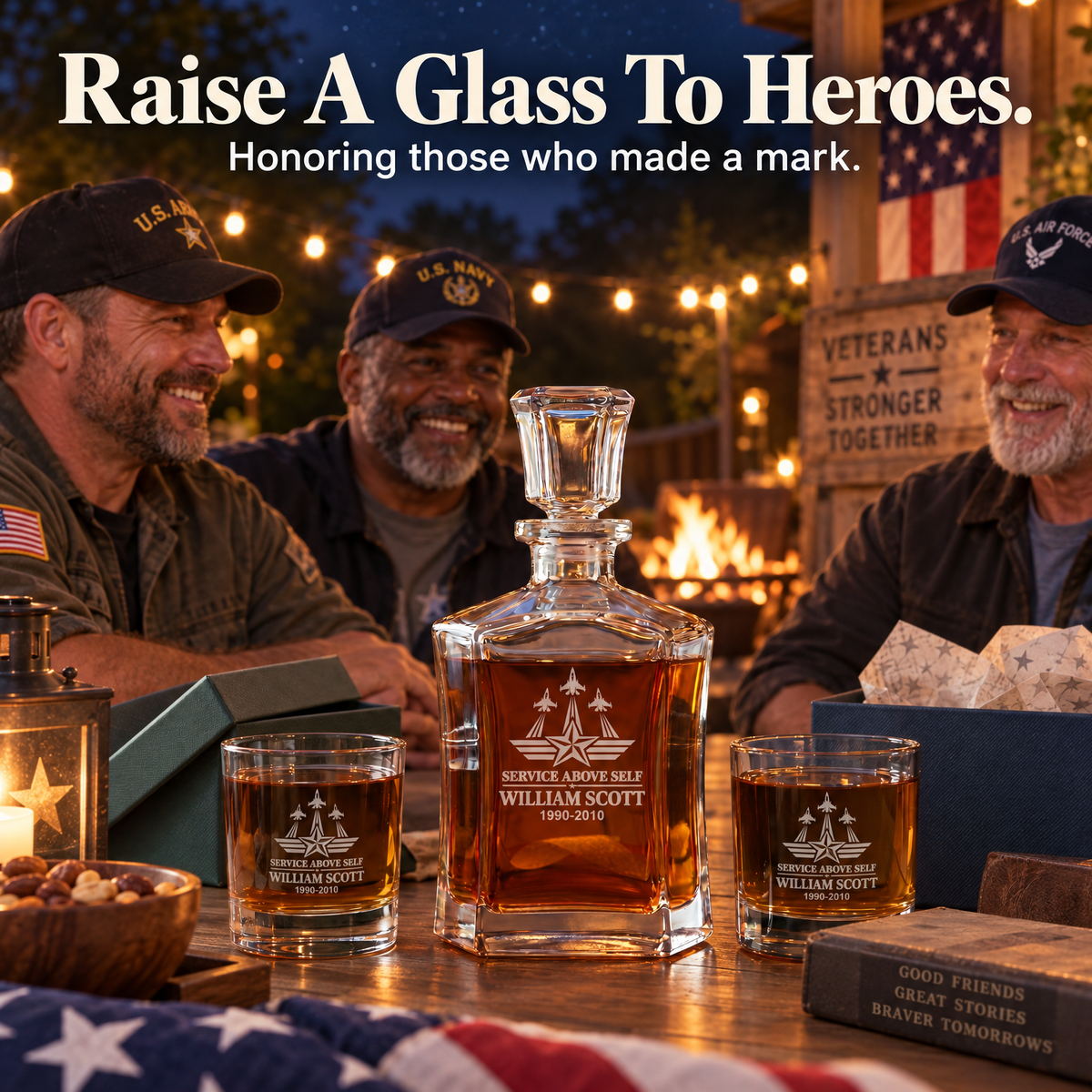 Veterans Day Gift – Old Fashioned Decanter Set with 4 Glasses & Wooden Box – image 9