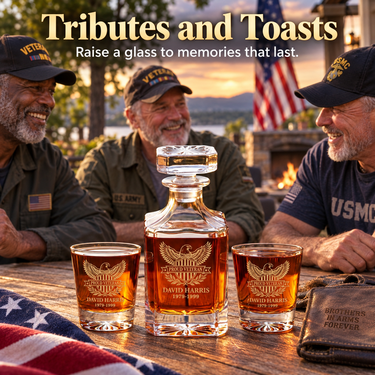 Veterans Day Gift – Classic Decanter Set with 2 Glasses, 9 Whiskey Stones & Wooden Box – image 10