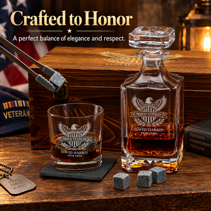 Veterans Day Gift – Classic Decanter Set with 2 Glasses, 9 Whiskey Stones & Wooden Box – image 17