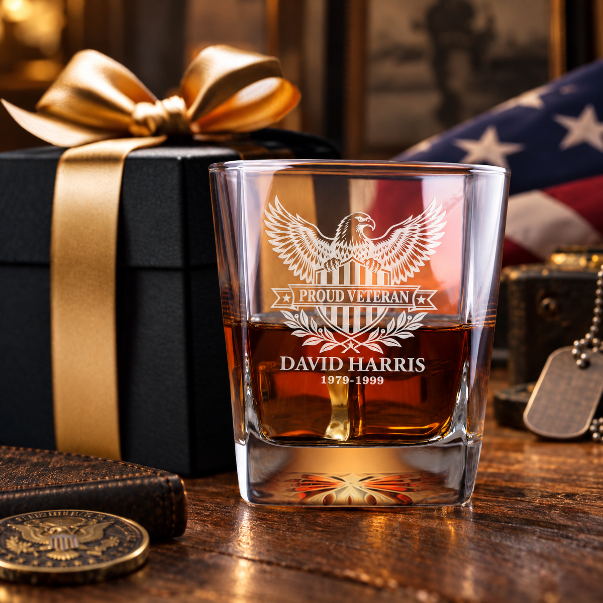 Veterans Day Gift – Classic Decanter Set with 2 Glasses, 9 Whiskey Stones & Wooden Box – image 6
