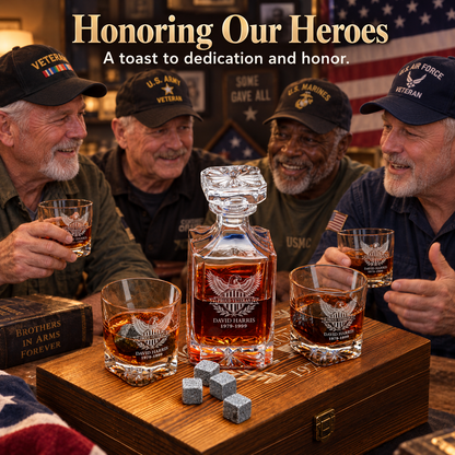 Veterans Day Gift – Classic Decanter Set with 2 Glasses, 9 Whiskey Stones & Wooden Box – image 8