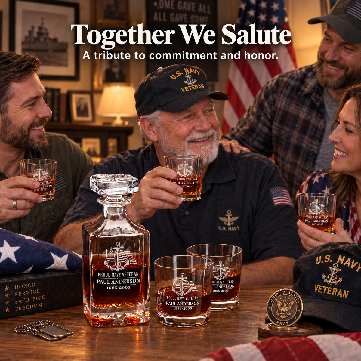 Veterans Day Gift – Classic Decanter Set with 4 Glasses & Wooden Box product image