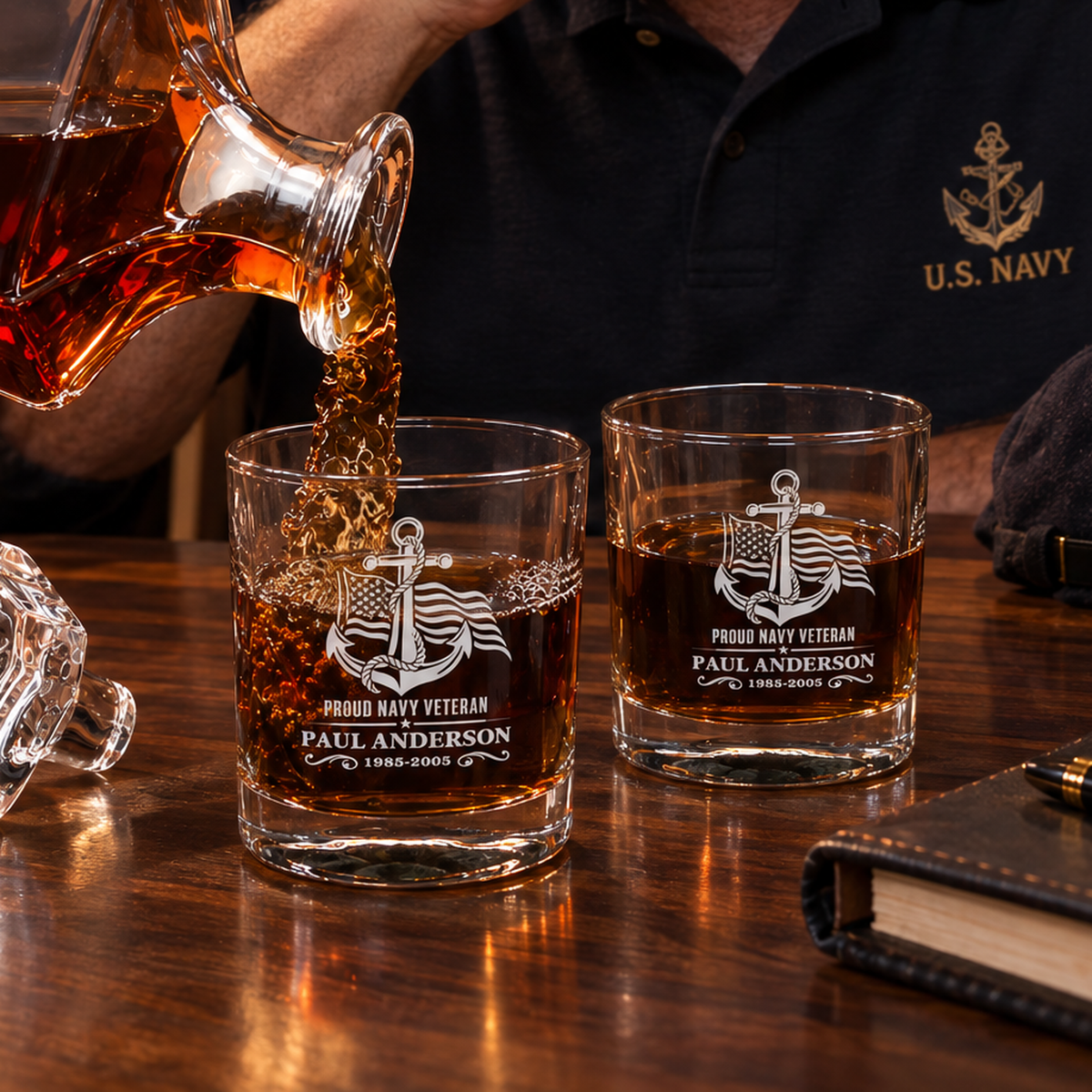 Veterans Day Gift – Classic Decanter Set with 4 Glasses & Wooden Box product image