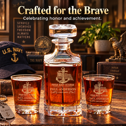 Veterans Day Gift – Classic Decanter Set with 4 Glasses & Wooden Box – image 13