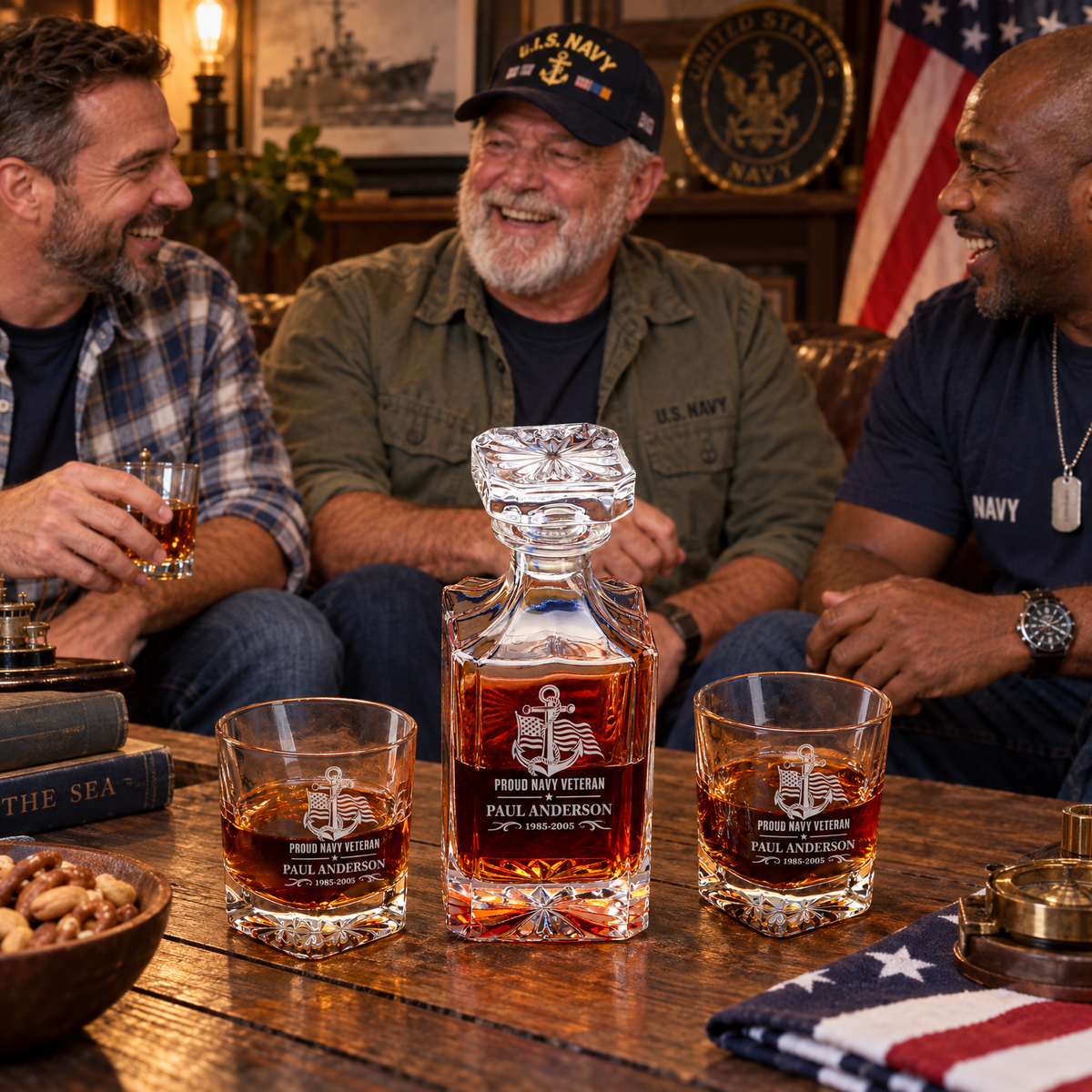 Veterans Day Gift – Classic Decanter Set with 4 Glasses & Wooden Box – image 14