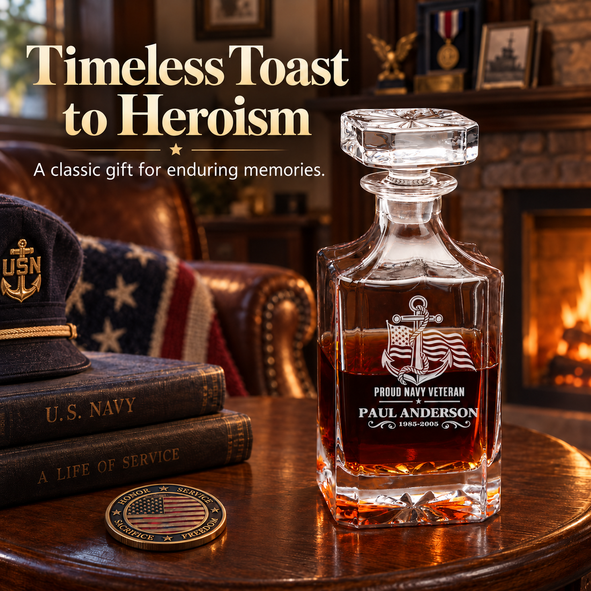 Veterans Day Gift – Classic Decanter Set with 4 Glasses & Wooden Box – image 15
