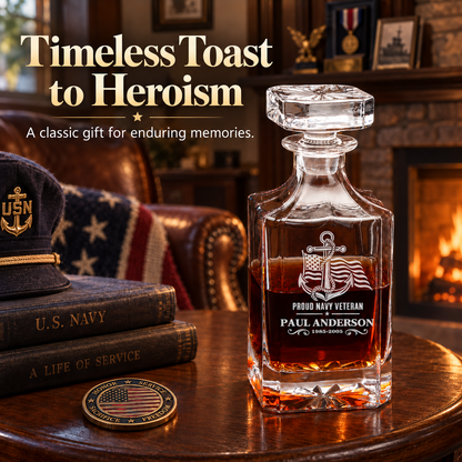 Veterans Day Gift – Classic Decanter Set with 4 Glasses & Wooden Box – image 15