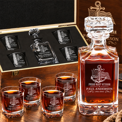 Veterans Day Gift – Classic Decanter Set with 4 Glasses & Wooden Box – image 2